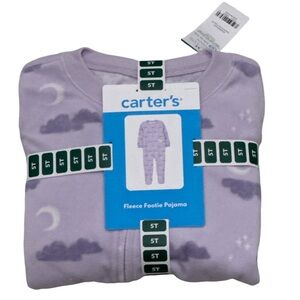Carter’s Fleece Footie Pajama 5T Purple Moon Cloud Sleeper NWT
